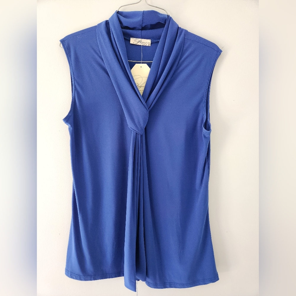 NWT Blue Prospect Boulevard sleeveless top with tie neck details size XL